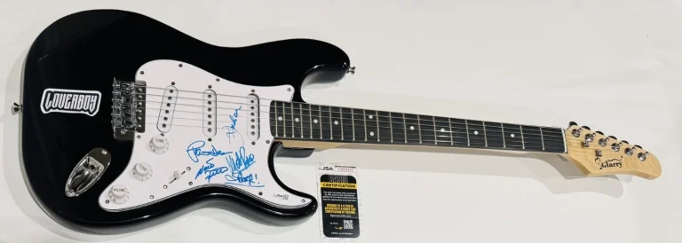 LOVERBOY SIGNED BLACK ELECTRIC GUITAR MIKE RENO JOHNSON FRENETTE DEAN 5X JSA COA
