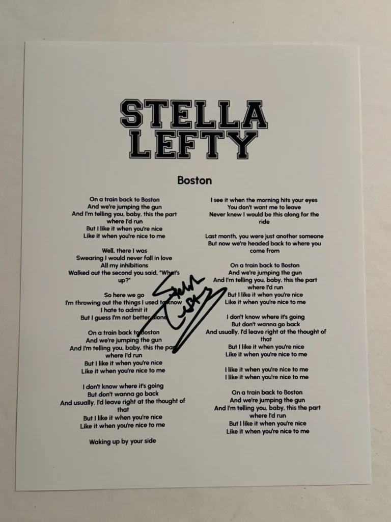 STELLA LEFTY HAND SIGNED LYRIC SHEET AUTOGRAPHED POP COUNTRY SINGER RARE COA