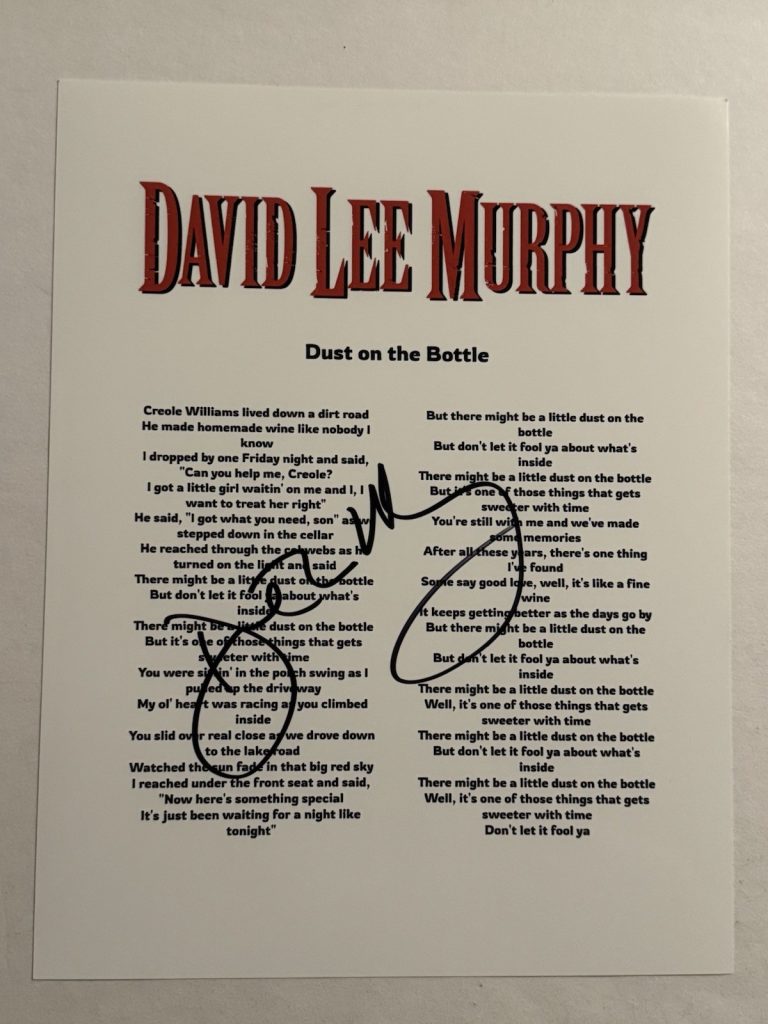 DAVID LEE MURPHY SIGNED LYRIC SHEET AUTOGRAPHED COUNTRY SINGER STAR RARE COA