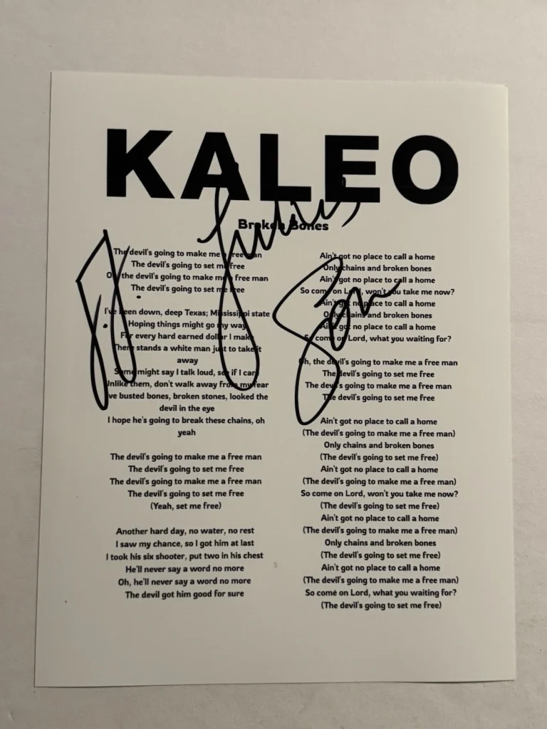 JJ JULIUS SON KALEO BAND LEAD SINGER SIGNED LYRIC SHEET AUTOGRAPHED RARE COA