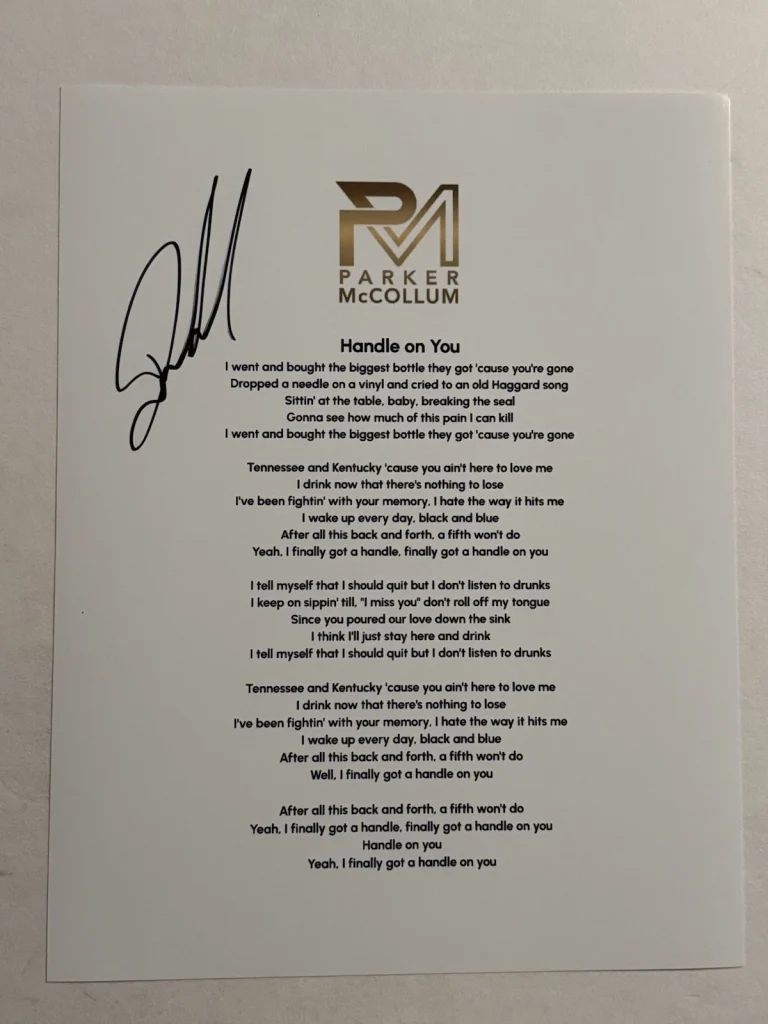 PARKER MCCOLLUM SIGNED LYRIC SHEET AUTOGRAPHED COUNTRY SINGER STAR RARE COA