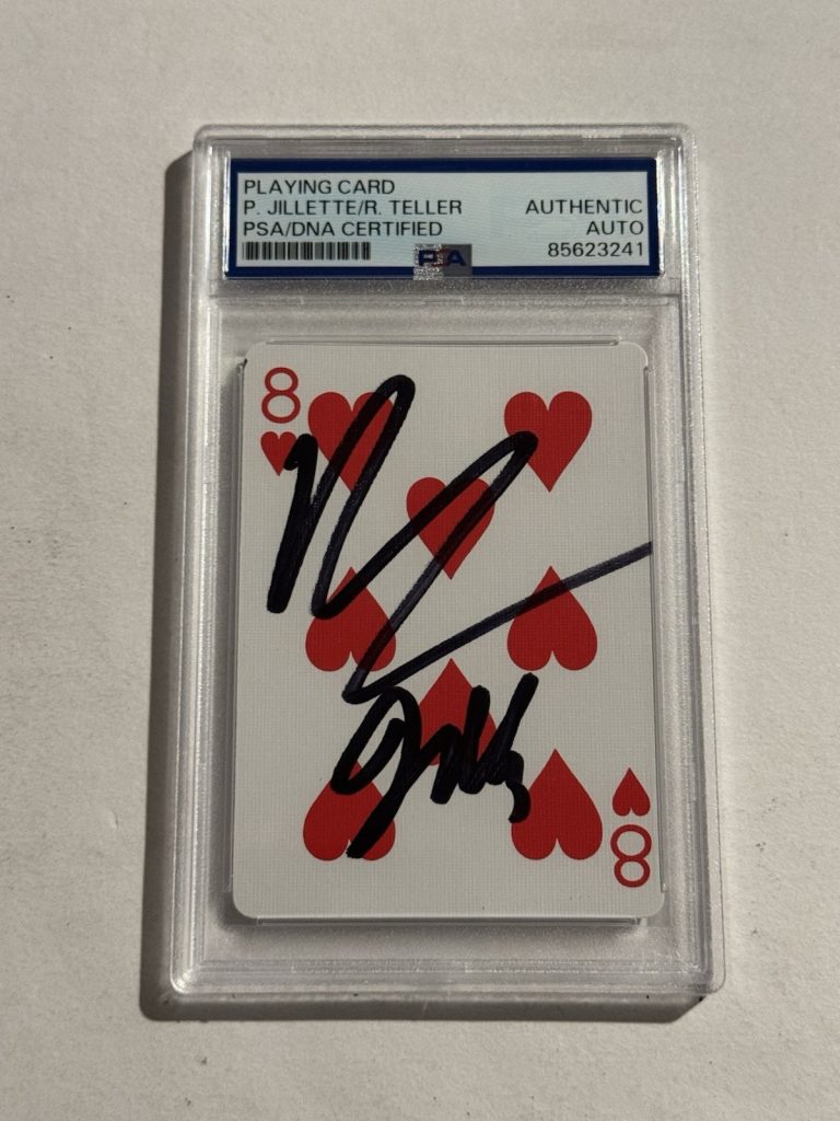PENN AND TELLER SIGNED AUTO VEGAS MAGICIANS PLAYING CARD JILLETTE RARE PSA/DNA