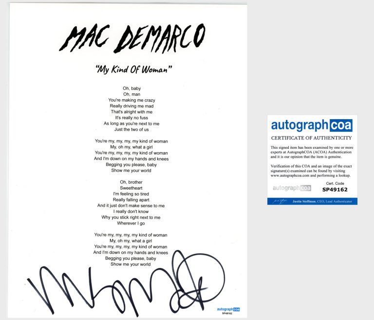 'Mac DeMarco' Signed Lyric Sheet 'My Kind Of Woman' Indie Pop ACOA