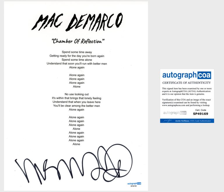 'Mac DeMarco' Signed Lyric Sheet 'Chamber Of Reflection' Indie Pop ACOA