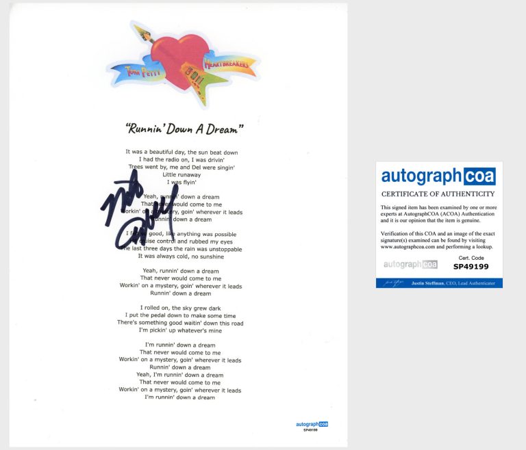 Mike Campbell 'Tom Petty And The Heartbreakers' Signed Lyric Sheet ACOA