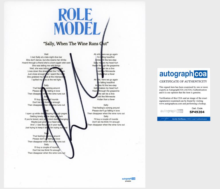 'Role Model' Signed Lyric Sheet 'Sally, When The Wine Runs Out' Indie Pop ACOA