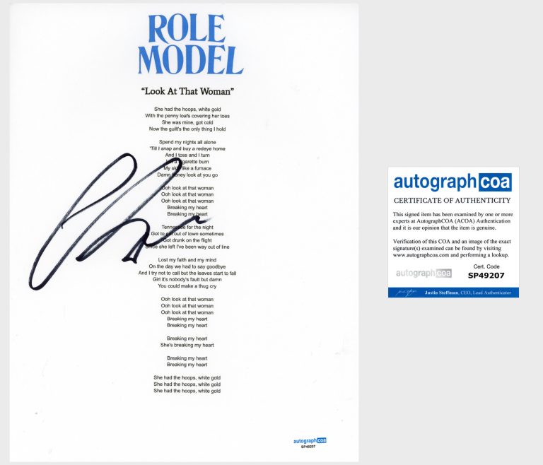 'Role Model' Signed Lyric Sheet 'Look At That Woman' Indie Pop ACOA