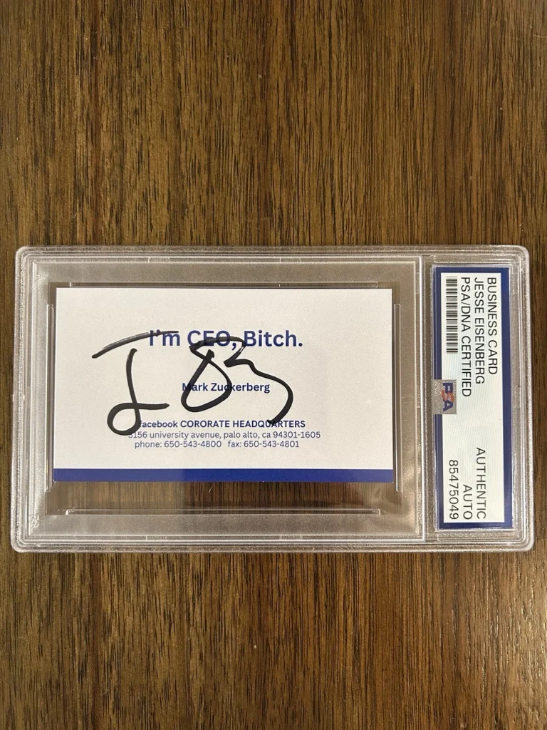 Jesse Eisenberg The Social Network Signed Facebook Business Card Mark Zuckerberg