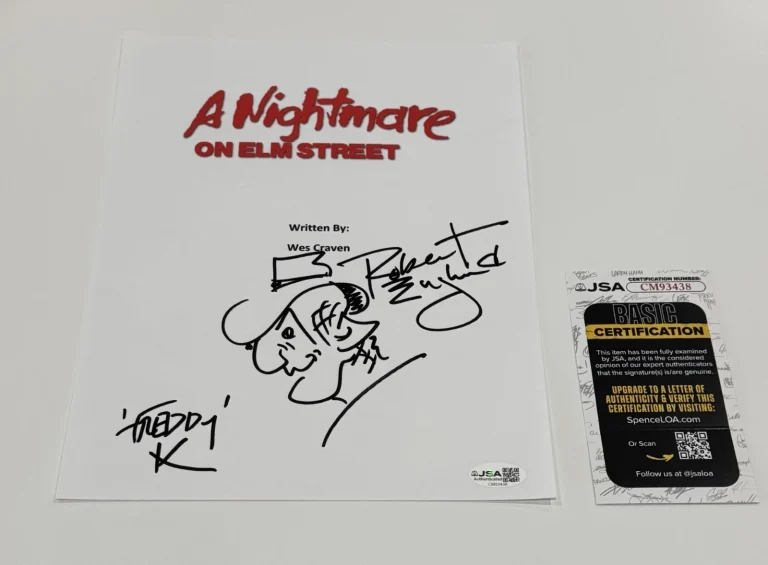ROBERT ENGLUND SIGNED A NIGHTMARE ON ELM STREET MOVIE SCRIPT WITH SKETCH JSA COA