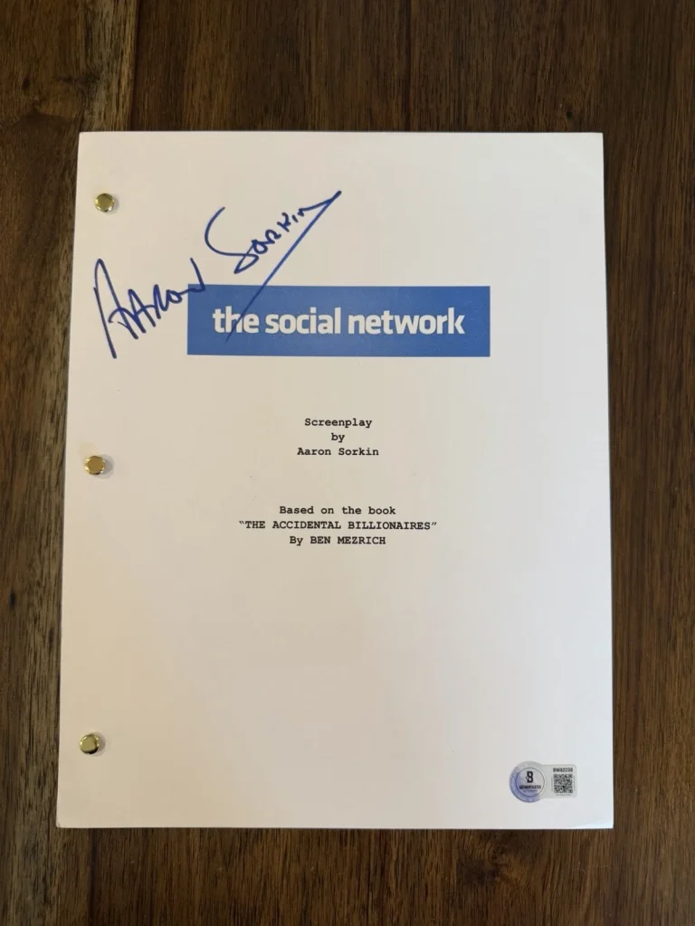 Aaron Sorkin 'The Social Network’ Writer Signed Full Script Screenplay Beckett