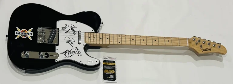 TESLA SIGNED BLACK ELECTRIC GUITAR JEFF KEITH HANNON WHEAT SKEOCH 4X JSA COA