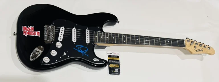 STEVE HARRIS SIGNED BLACK ELECTRIC GUITAR IRON MAIDEN JSA COA