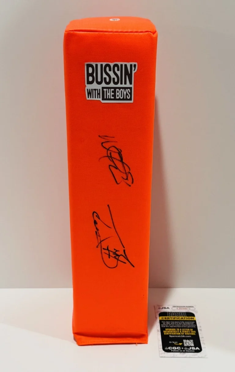BUSSIN WITH THE BOYS SIGNED TOUCHDOWN PYLON TAYLOR LEWAN WILL COMPTON JSA COA