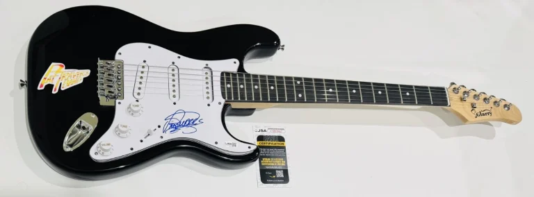 PAT TRAVERS SIGNED BLACK ELECTRIC GUITAR LEGEND CANADA AUTOGRAPHED JSA COA