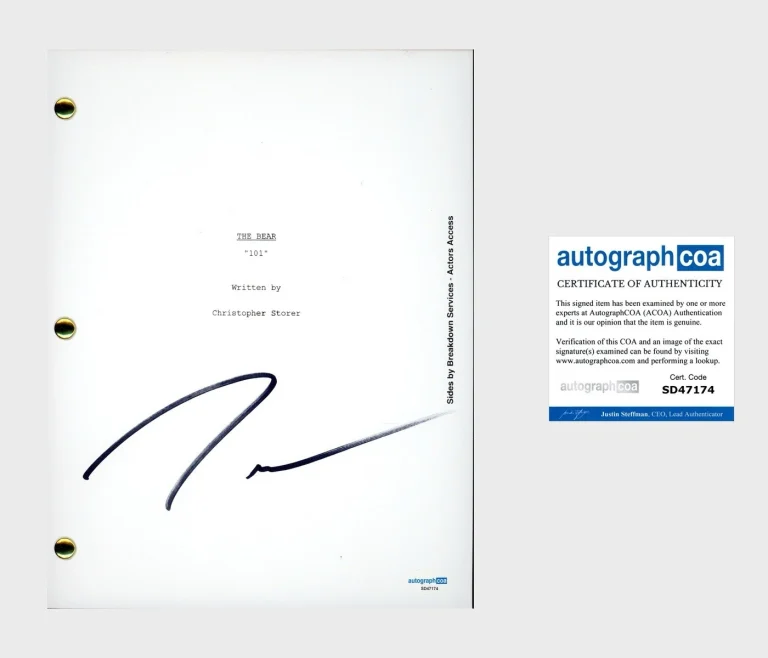 JEREMY ALLEN WHITE ‘The Bear’ TV Show Signed Full Pilot Episode Script ACOA