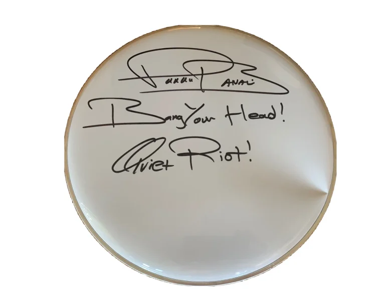 Frankie Banali Quiet Riot Signed Drumhead W Lyrics & PROOF Photo Guarantee 2