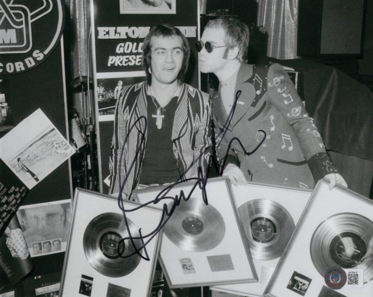 Bernie Taupin Signed Autograph 8x10 Photo w/ young Elton John - Beckett BAS COA