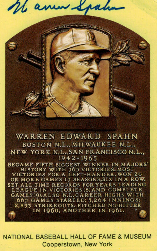 Warren Spahn Autographed Milwaukee Braves Hall Of Fame Post Card JSA 13327