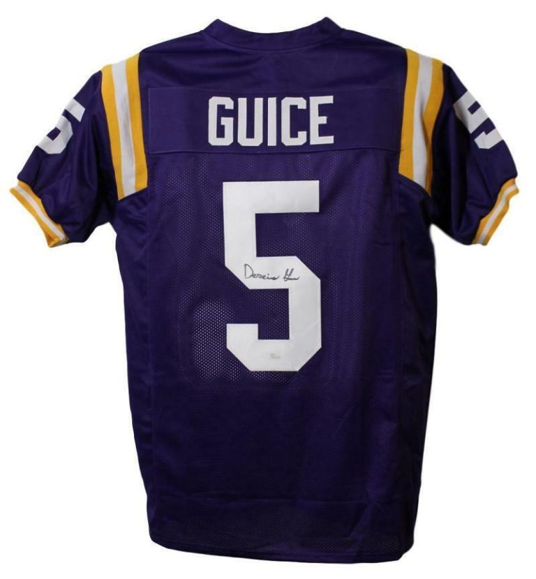 Derrius Guice Autographed/Signed College Style XL Purple Jersey JSA 21988