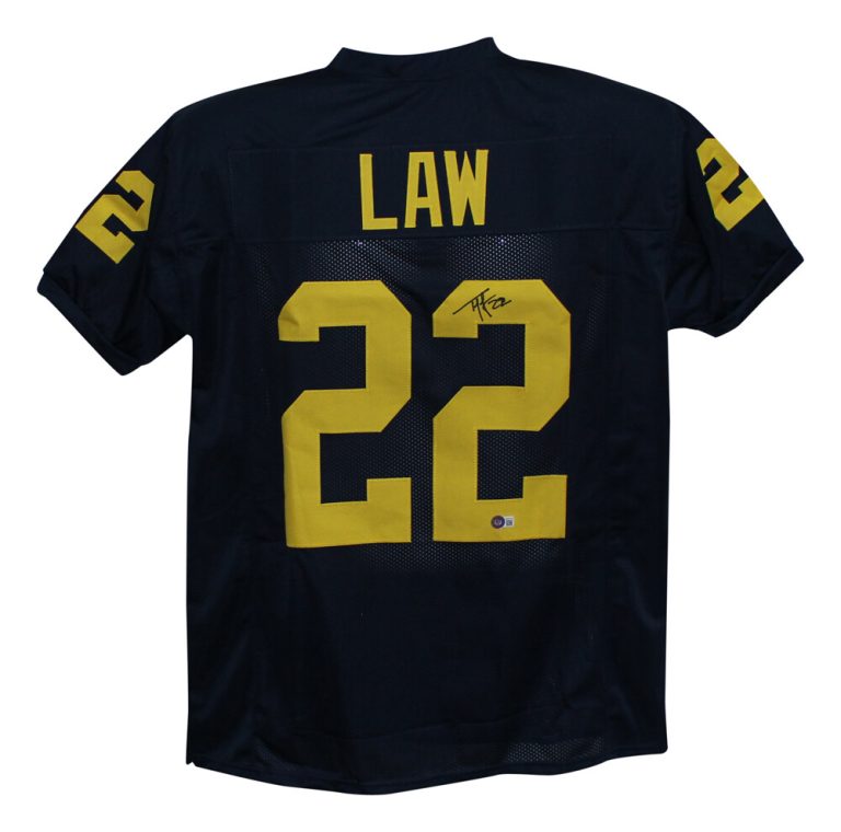 Ty Law Autographed/Signed College Style Blue XL Jersey BAS 33203