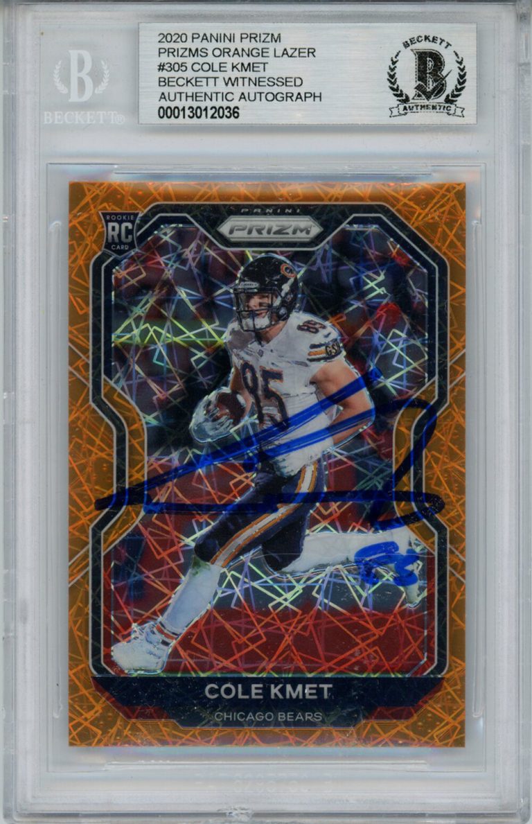 Cole Kmet Autographed 2020 Prizm Orange Lazer #305 Rookie Card BAS Slab 33061