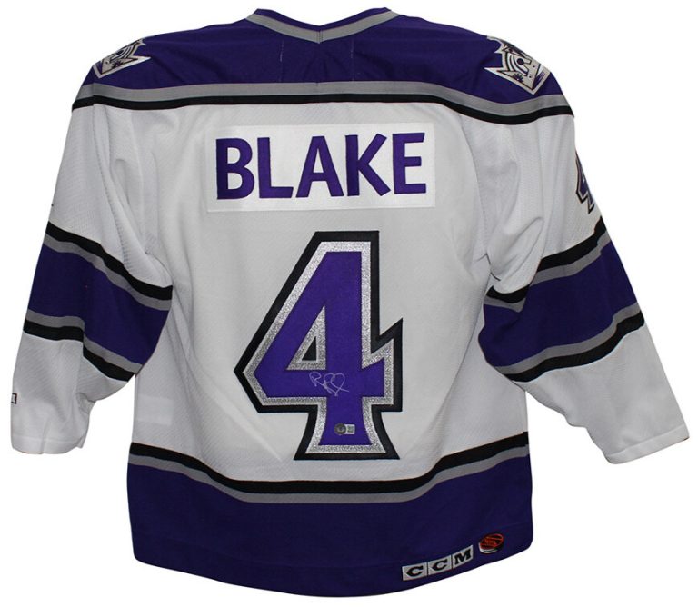 Rob Blake Autographed Los Angeles Kings White Sz. L Replica Jersey Beckett 35806