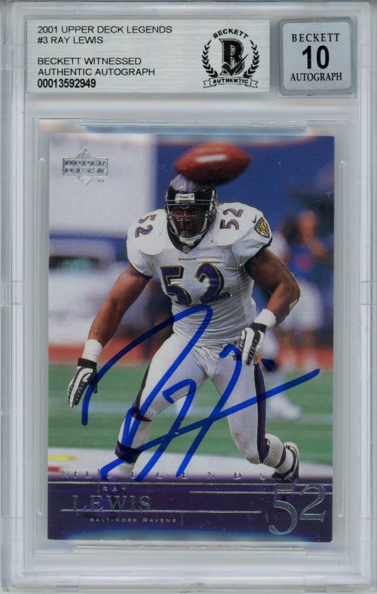 Ray Lewis Signed 2001 Upper Deck Legends #3 Trading Card Beckett 10 Slab 35251