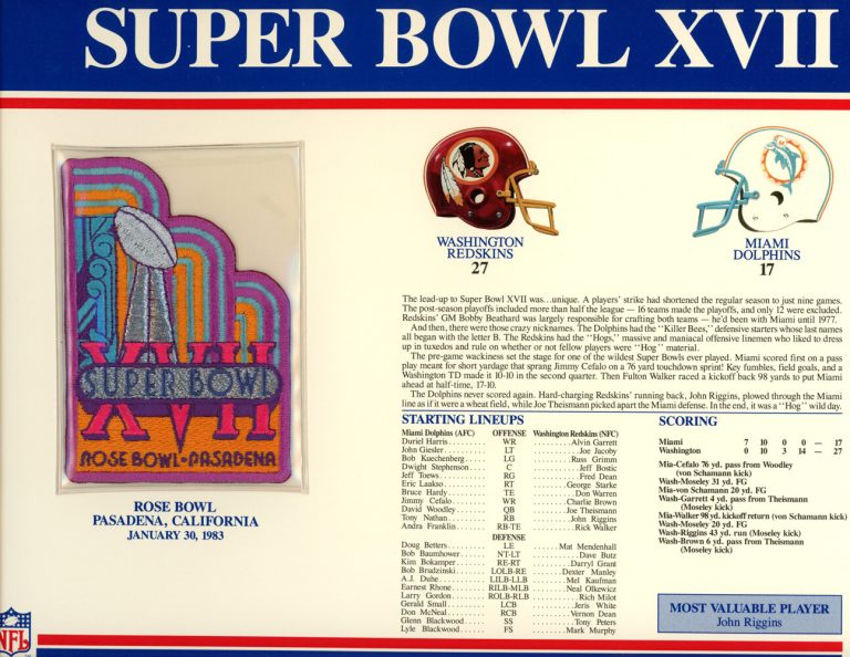 Super Bowl XVII Patch Stat Card Official Willabee & Ward 35711