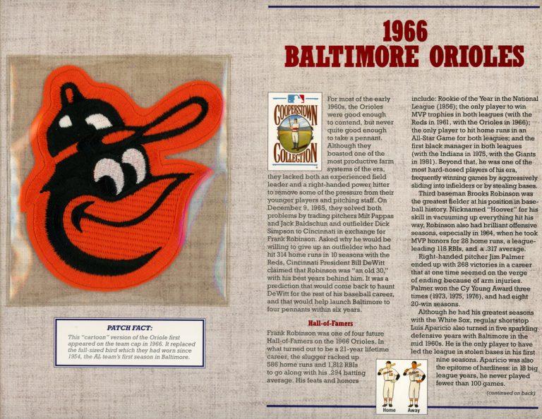 Baltimore Orioles 1966 Patch Stat Card Cooperstown Willabee & Ward 36792