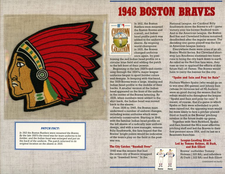 Boston Braves 1948 Patch Stat Card Cooperstown Official Willabee & Ward 36777