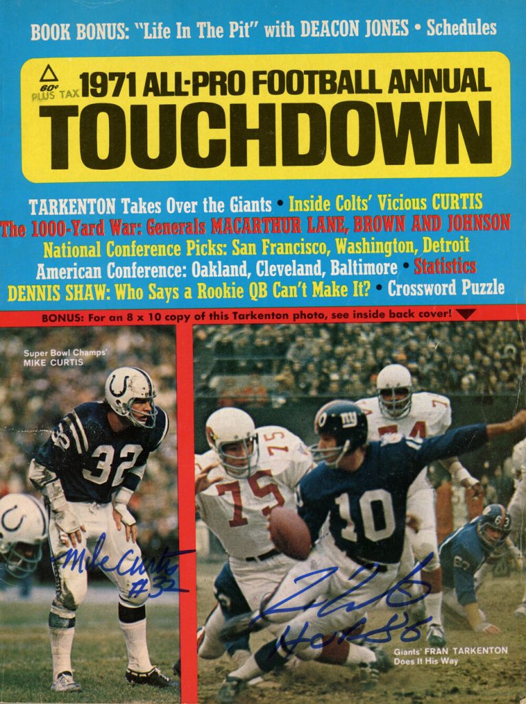 Fran Tarkenton & Mike Curtis Signed 1971 All Pro Touchdown Magazine BAS 38185
