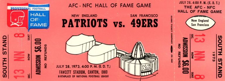1973 Hall Of Fame Game Ticket New England Patriots vs San Francisco 49ers 37522