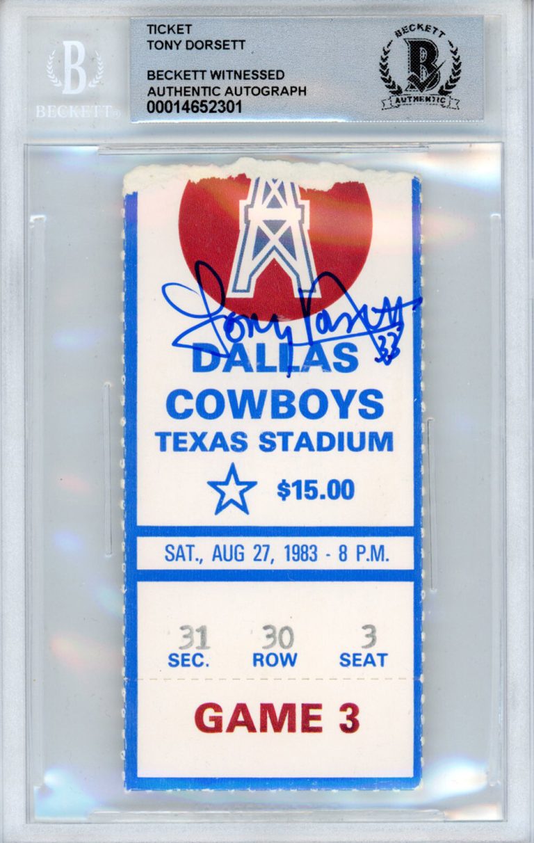 Tony Dorsett Autographed 8/27/1983 vs Oilers Ticket Stub Beckett Slab 39217