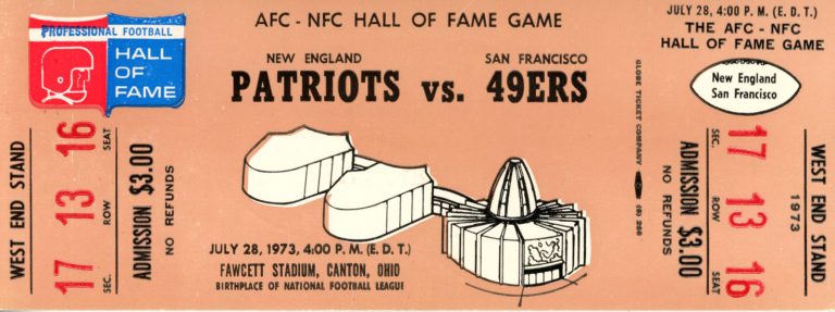 1973 Hall Of Fame Game Ticket New England Patriots vs San Francisco 49ers 37523
