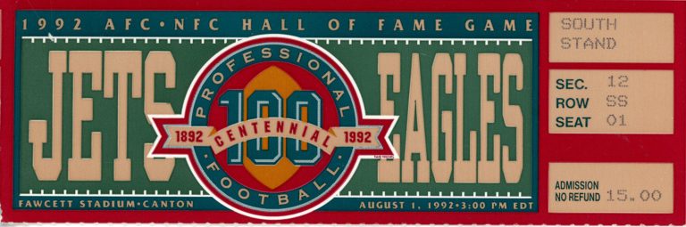 1992 Hall Of Fame Game Ticket New York Jets vs Philadelphia Eagles 37546