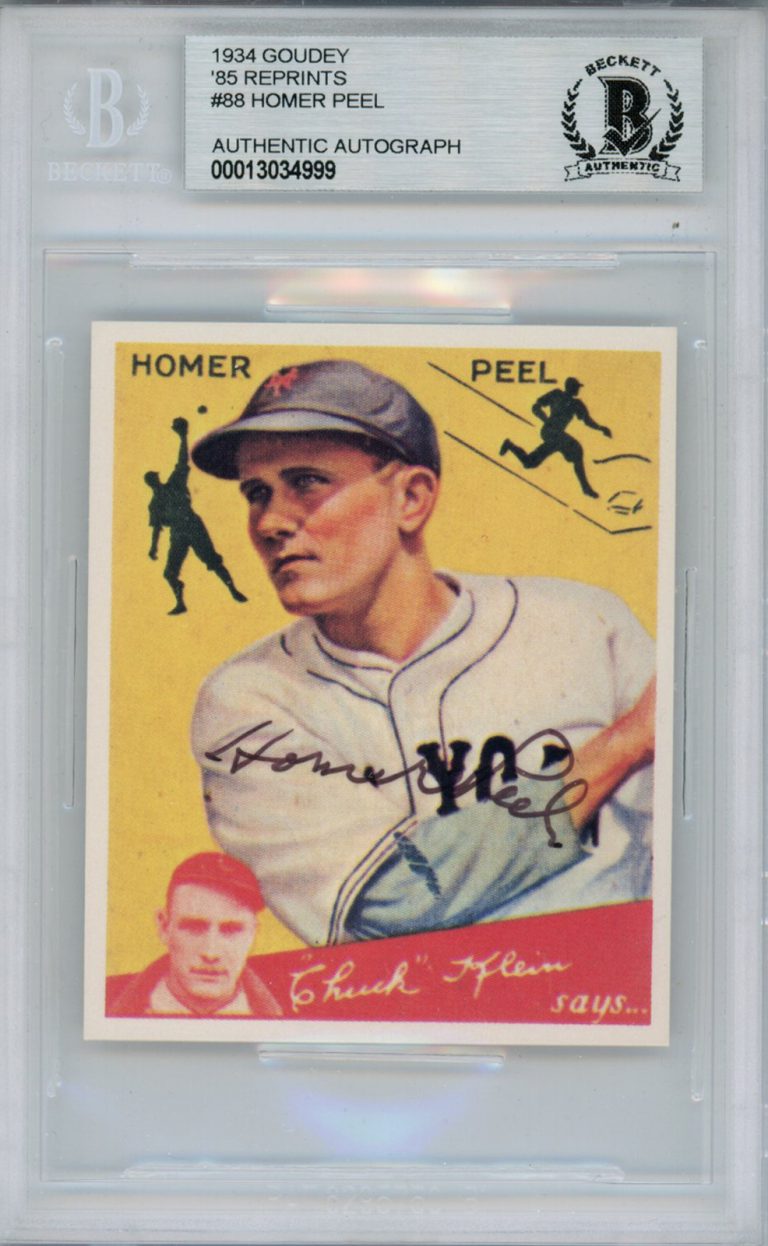 Homer Peel Autographed 1934 Goudey '85 Reprint #88 Card Beckett Slab 38452