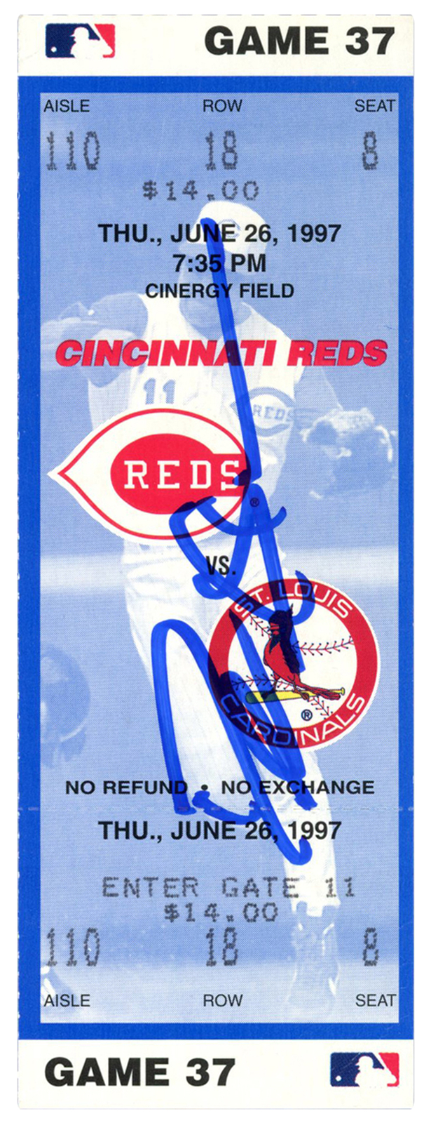 Deion Sanders Signed Cincinnati Reds 6/26/1997 vs Cardinals Ticket BAS 37206