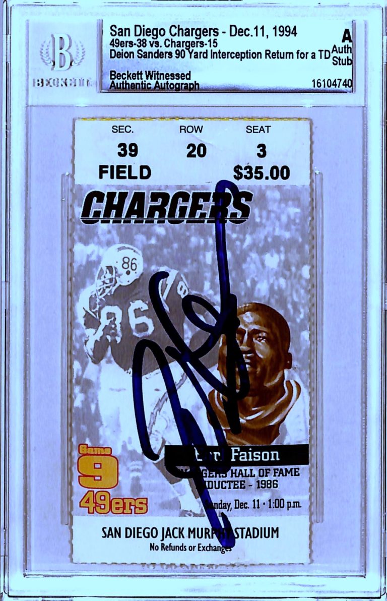 Deion Sanders Signed San Francisco 49ers Ticket Stub 12/11/94 Beckett Slab 37143