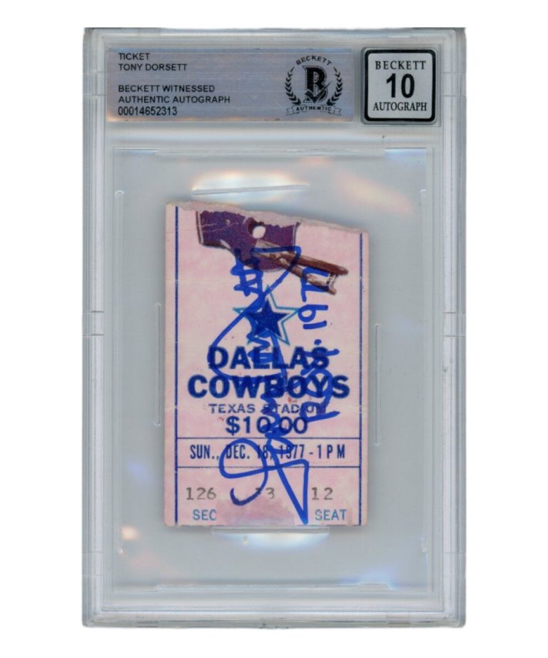 Tony Dorsett Autographed/Signed 12/18/1977 Ticket Stub ROY Beckett 39439