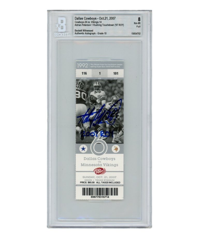 Adrian Peterson Autographed 10/21/07 