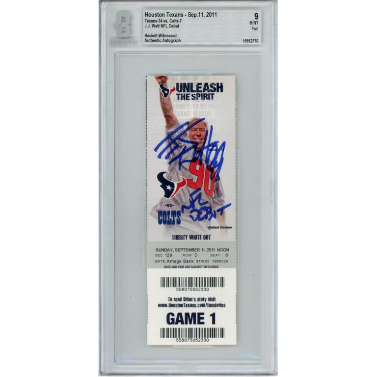 JJ Watt Autographed/Signed Houston Texans NFL Debut Ticket Slab Beckett 39785