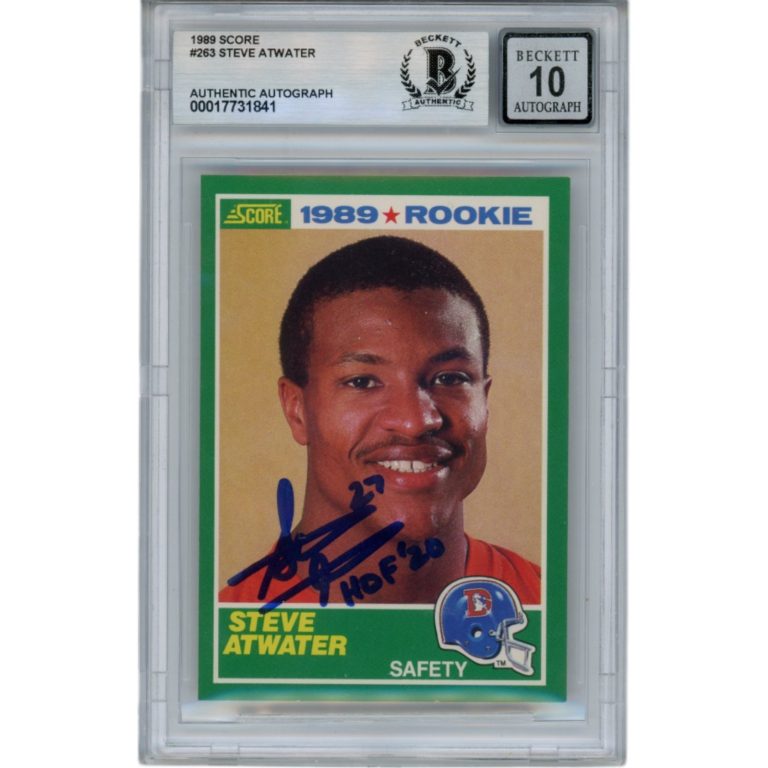 Steve Atwater Signed 1989 Score #263 Slab Trading Card HOF 10 Auto Beckett 49060