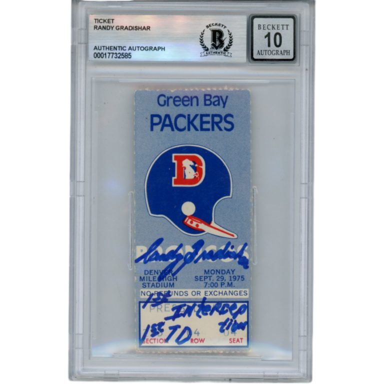 Randy Gradishar Signed Ticket Stub 11/29/75 v Packers 1st INT Slab Beckett 49079