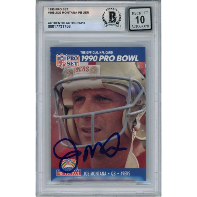 Joe Montana Autographed 1990 NFL Pro Set #408 Slab Trading Card Beckett 49921