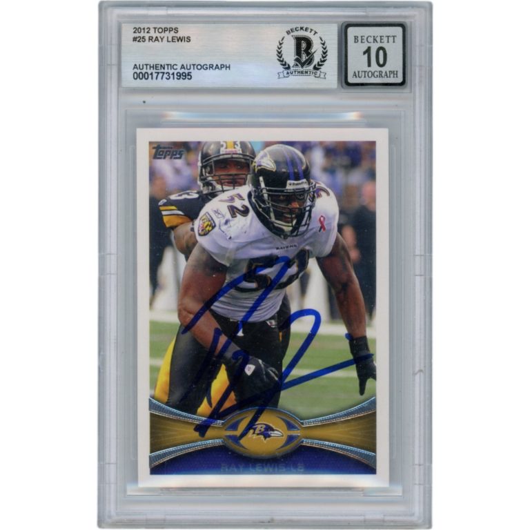 Ray Lewis Autographed/Signed 2012 Topps #25 Slabbed Trading Card Beckett 50025