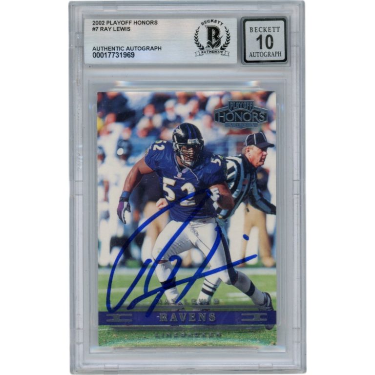 Ray Lewis Autographed 2002 Playoff Honors #7 Slabbed Trading Card Beckett 50012