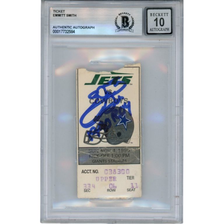 Emmitt Smith Autographed Dallas Cowboys 11/4/90 Ticket Slab ROY Beckett 49999