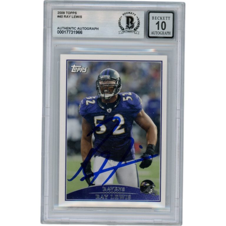 Ray Lewis Autographed/Signed 2009 Topps #40 Slabbed Trading Card Beckett 50011