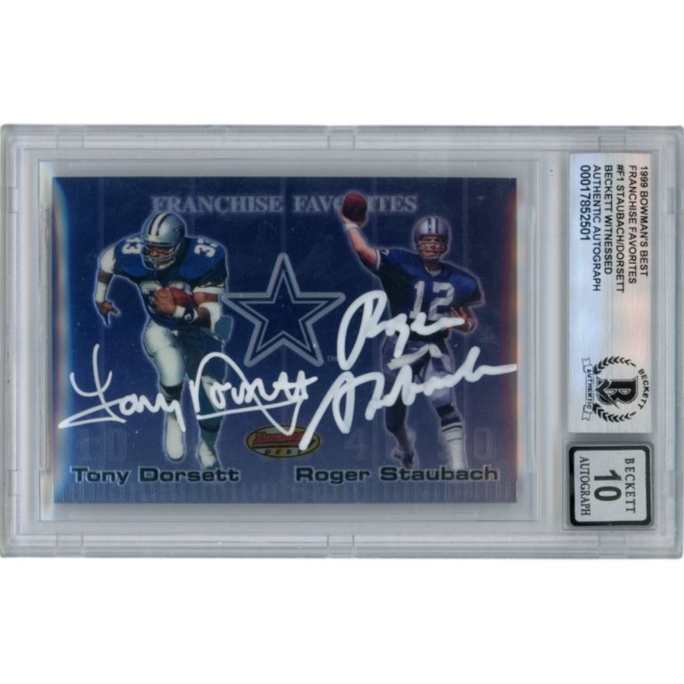 Roger Staubach Tony Dorsett Autographed 99 Bowmans Best Slab Card Beckett 50066