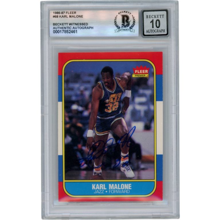 Karl Malone Autographed 1986 Fleer #68 Slabbed Trading Card Beckett 50679